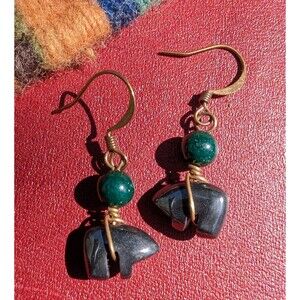 Vintage Hematite Bear Earrings; Southwestern Dangle Earrings